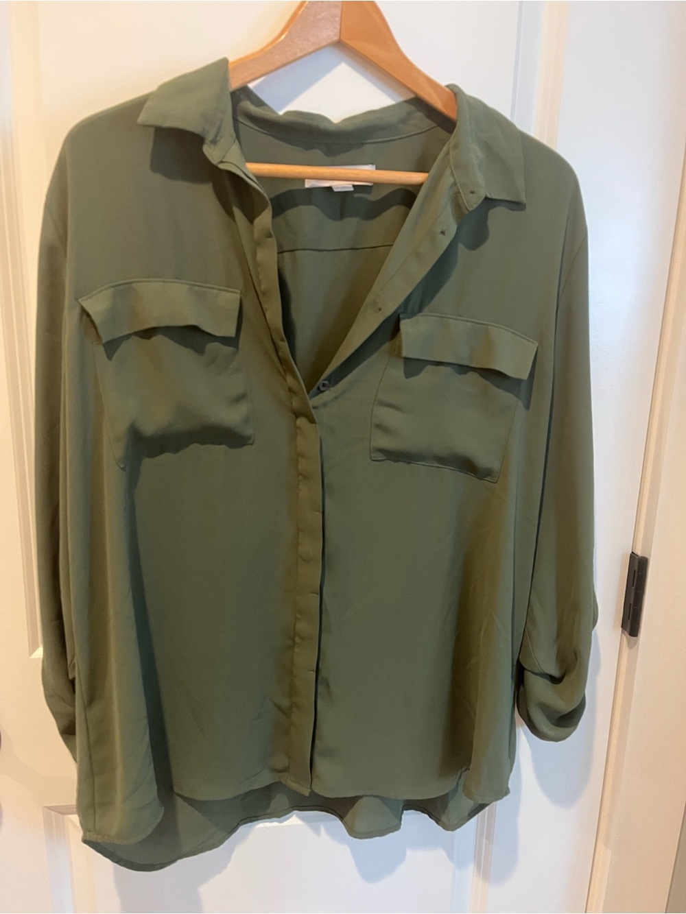 LOFT Olive Green Button-Front Utility Shirt